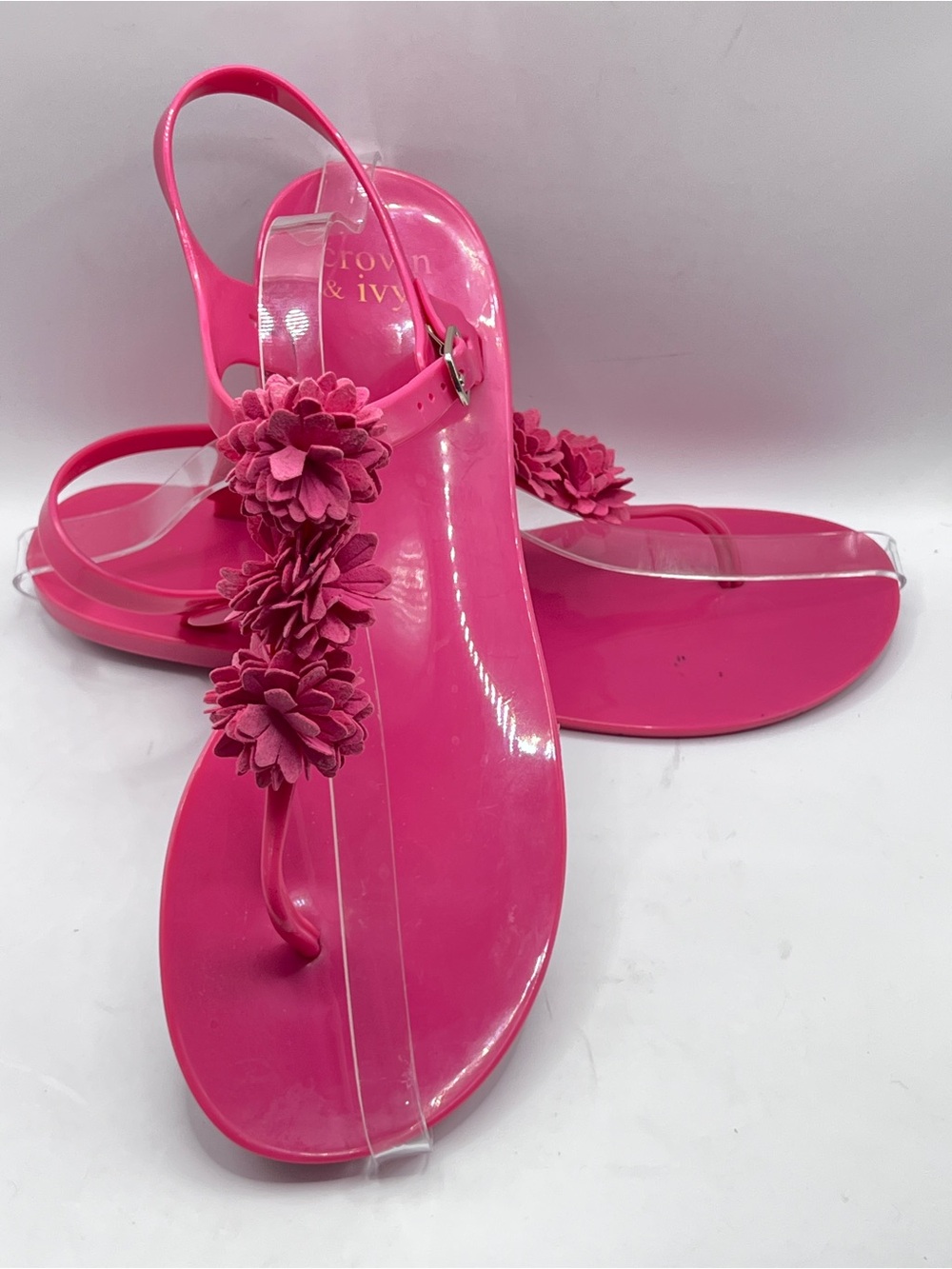 Crown & Ivy Sz 10 Bright Pink Floral Jelly Slingback Sandals - Women